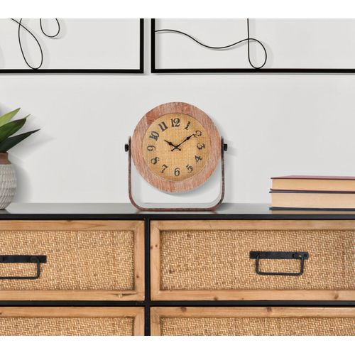 Horloge De Table Ronde 24 Cm Style Bohème Chic En Bois Et Métal Avec Support Orientable