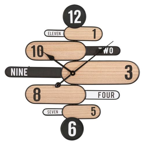 Horloge Murale Ronde 60 Cm Style Boho Chic Avec Figures Géométriques Arrondies Marron Et Noir