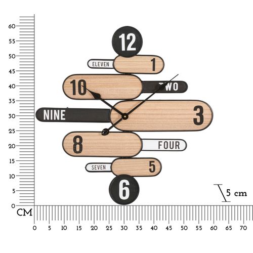 Horloge Murale Ronde 60 Cm Style Boho Chic Avec Figures Géométriques Arrondies Marron Et Noir