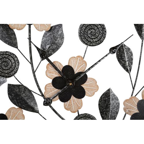 Horloge Murale Ronde 67 Cm Avec Cadran Décoratif Fleurs, Feuilles Et Papillons Marron Et Noir