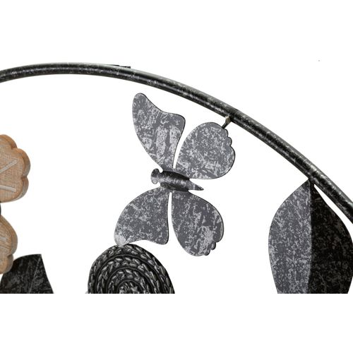 Horloge Murale Ronde 67 Cm Avec Cadran Décoratif Fleurs, Feuilles Et Papillons Marron Et Noir