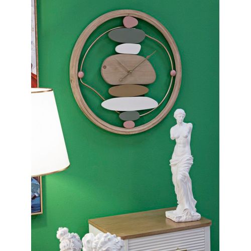 Horloge Murale 57 Cm Moderne En Métal Et Bois Avec Décor Abstrait Pastel Élégant