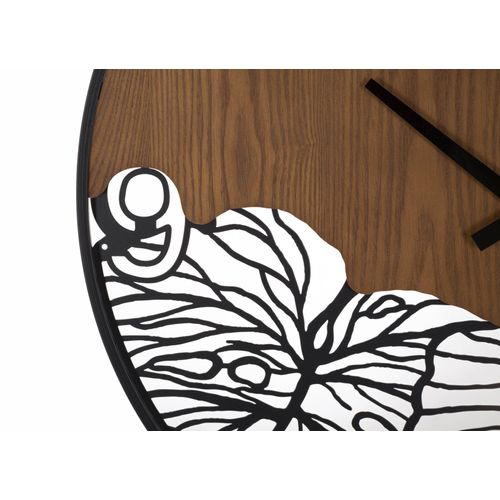 Horloge Murale Ronde 60 Cm Moderne En Métal Et Bois Avec Gravures Tropicales
