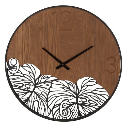 Horloge Murale Ronde 60 Cm Moderne En Métal Et Bois Avec Gravures Tropicales