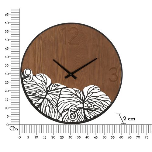 Horloge Murale Ronde 60 Cm Moderne En Métal Et Bois Avec Gravures Tropicales