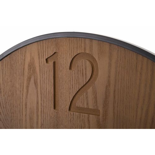 Horloge Murale Ronde 60 Cm En Métal Et Bois Avec Gravures Feuille Tropicales Pour Décoration Moderne