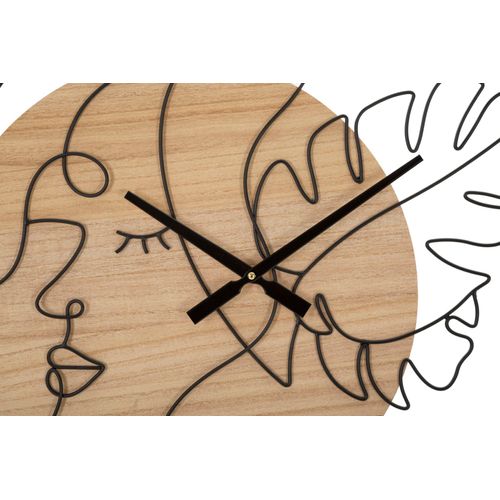 Horloge Murale Ronde 60 Cm En Métal Et Bois Avec Visage Et Feuilles Aux Lignes Sinueuses