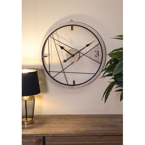 Horloge Murale Ronde 60 Cm En Métal Et Bois Au Design Géométrique Simple Et Moderne