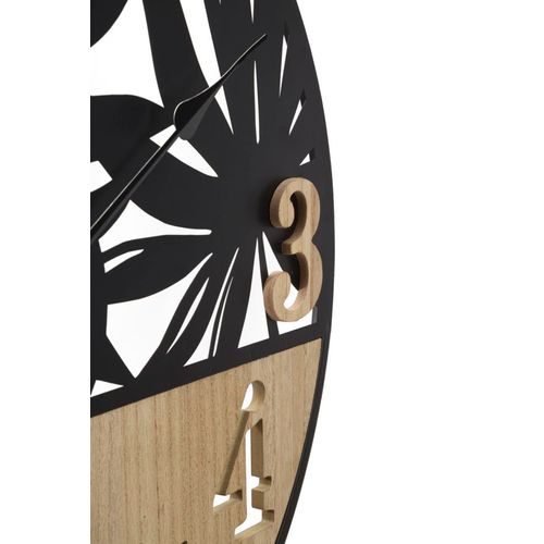 Horloge Murale Ronde 60 Cm En Métal Et Bois Au Design Moderne Inspiré Des Feuilles Tropicales