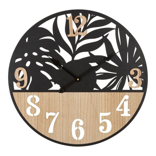 Horloge Murale Ronde 60 Cm En Métal Et Bois Au Design Moderne Inspiré Des Feuilles Tropicales