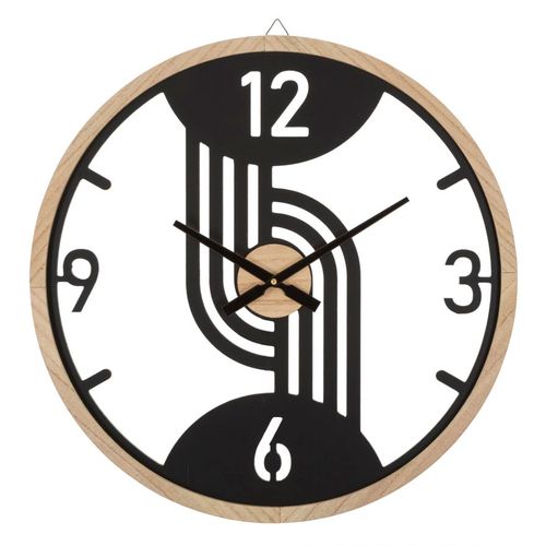 Horloge Murale Ronde 60 Cm En Métal Et Bois Avec Lignes Arrondies Et Régulières Design Moderne