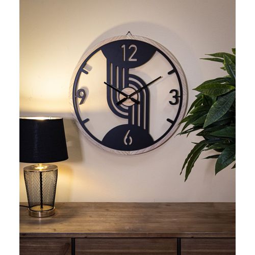 Horloge Murale Ronde 60 Cm En Métal Et Bois Avec Lignes Arrondies Et Régulières Design Moderne