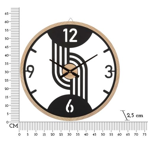 Horloge Murale Ronde 60 Cm En Métal Et Bois Avec Lignes Arrondies Et Régulières Design Moderne