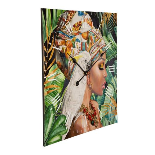 Horloge Murale 60 Cm En Mdf Avec Motif Femme Et Perroquet Aux Couleurs Vives