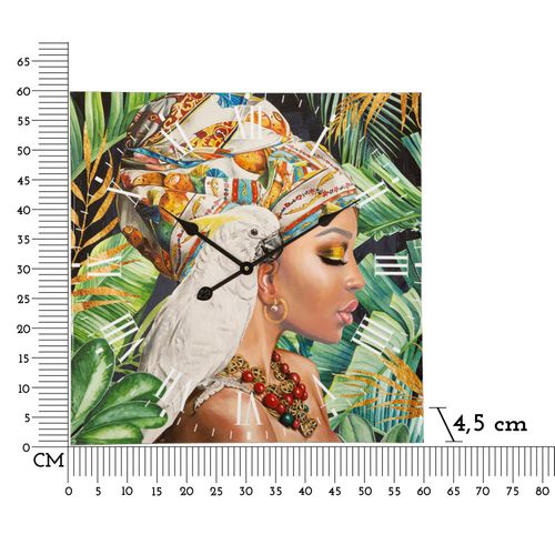 Horloge Murale 60 Cm En Mdf Avec Motif Femme Et Perroquet Aux Couleurs Vives