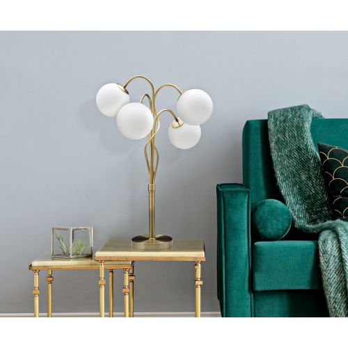 Lampe à Poser Glamy 4 Lumières Ø53x74 Cm Métal Doré Et Sphères Blanches