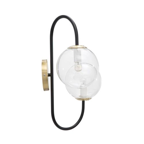 Applique Murale Double En Métal Noir Et Doré Avec Globes En Verre 36x24x45 Cm
