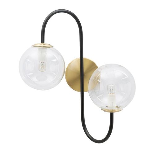 Applique Murale Double En Métal Noir Et Doré Avec Globes En Verre 36x24x45 Cm