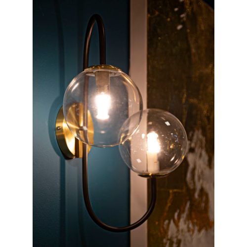 Applique Murale Double En Métal Noir Et Doré Avec Globes En Verre 36x24x45 Cm