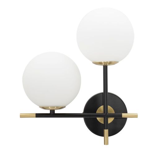 Applique Murale Double En Métal Doré Et Noir Avec Globes En Verre Blanc 30x17x35 Cm