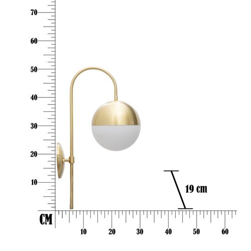 Applique Murale En Métal Doré Avec Globe En Verre Blanc 31x19x51 Cm