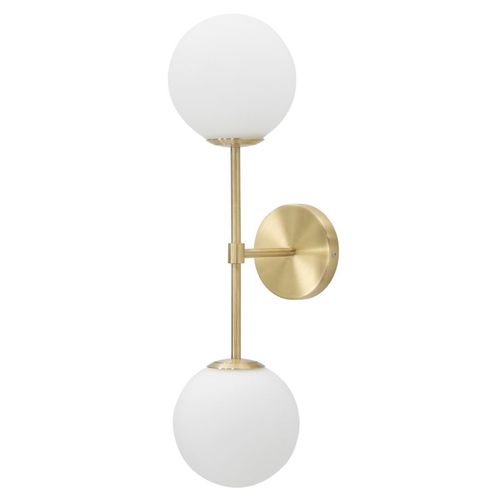 Applique Murale Double En Métal Doré Avec Globes En Verre Blanc 21x15x55 Cm