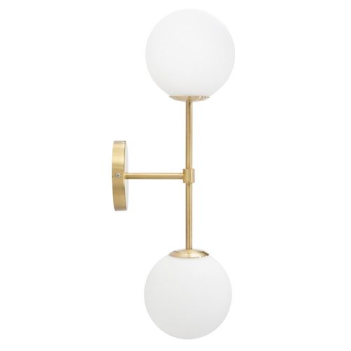 Applique Murale Double En Métal Doré Avec Globes En Verre Blanc 21x15x55 Cm