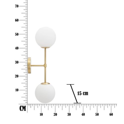 Applique Murale Double En Métal Doré Avec Globes En Verre Blanc 21x15x55 Cm
