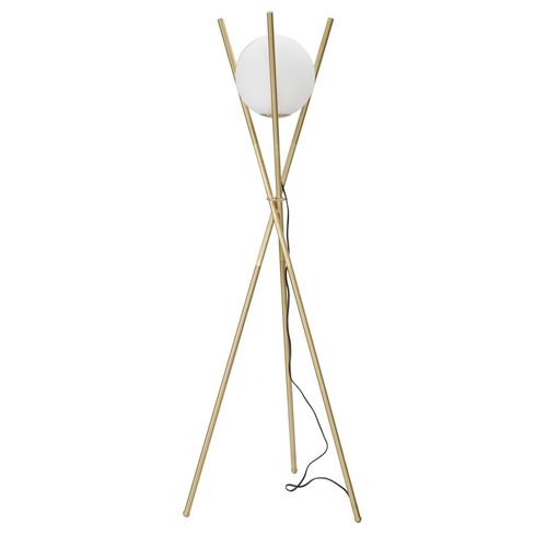 Lampadaire Élégant Ø55x155 Cm Métal Doré Avec Sphère En Verre Blanc