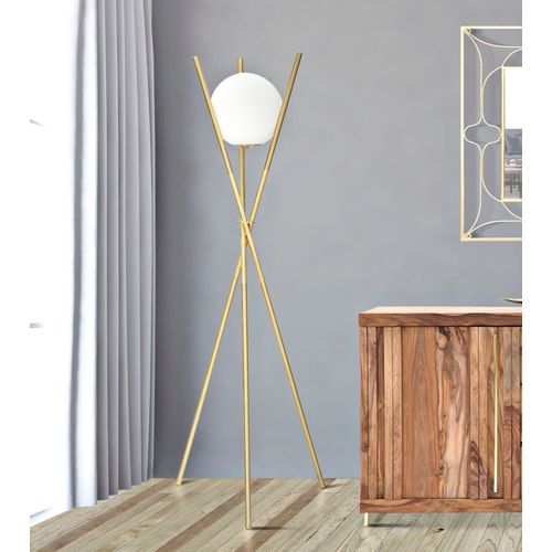 Lampadaire Élégant Ø55x155 Cm Métal Doré Avec Sphère En Verre Blanc