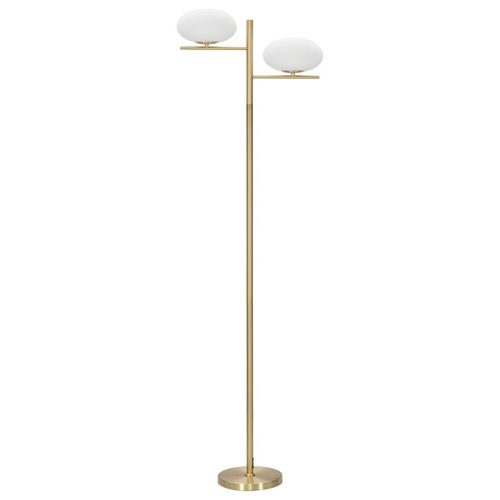 Lampadaire 2 Lumières 51x24x180 Cm Métal Doré Avec Sphères En Verre Blanc