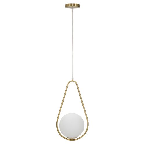 Suspension Design Doré Avec Globe En Verre Blanc, Forme Goutte, 1 Lumière