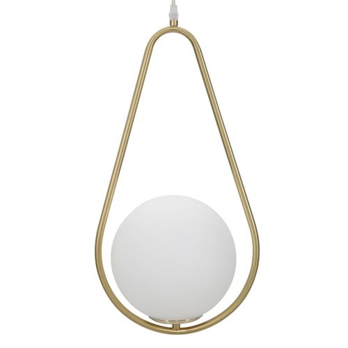 Suspension Design Doré Avec Globe En Verre Blanc, Forme Goutte, 1 Lumière