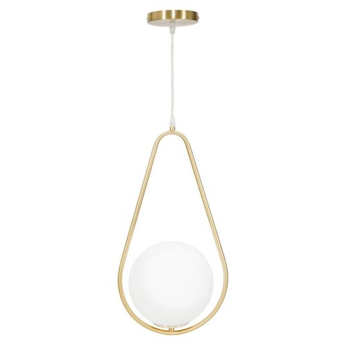 Suspension Design Doré Avec Globe En Verre Blanc, Forme Goutte, 1 Lumière