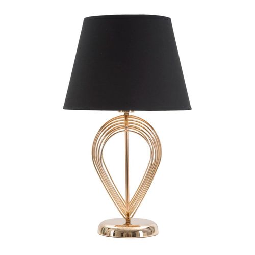Lampe à Poser Ø32,5x53,5 Cm Métal Doré Et Abat-jour Noir Élégant