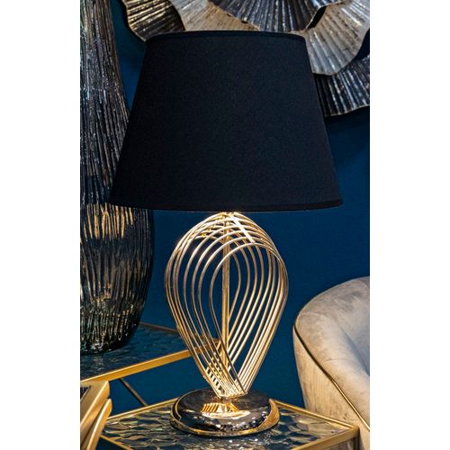 Lampe à Poser Ø32,5x53,5 Cm Métal Doré Et Abat-jour Noir Élégant