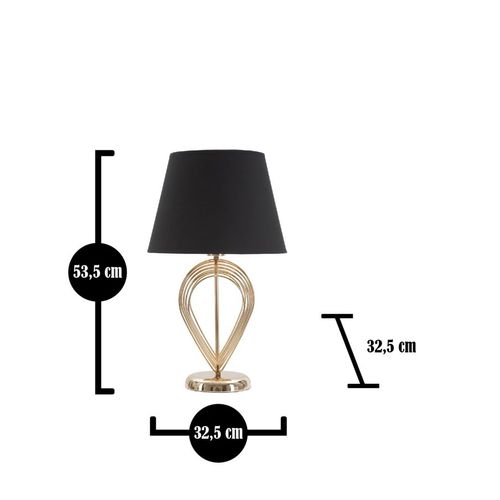 Lampe à Poser Ø32,5x53,5 Cm Métal Doré Et Abat-jour Noir Élégant