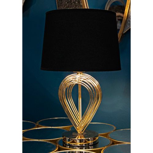 Lampe à Poser Ø24x44 Cm En Métal Doré Avec Abat-jour Noir Chic