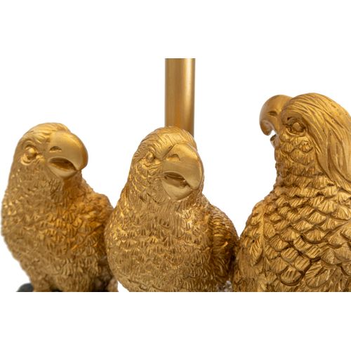 Lampe à Poser Ø30x62,5 Cm En Métal Doré Avec Perroquets Et Abat-jour Noir