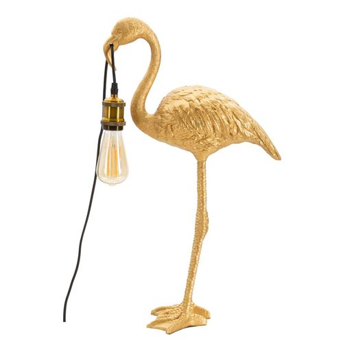 Lampe à Poser Flamant Rose En Résine Dorée 37x19x59 Cm Décorative
