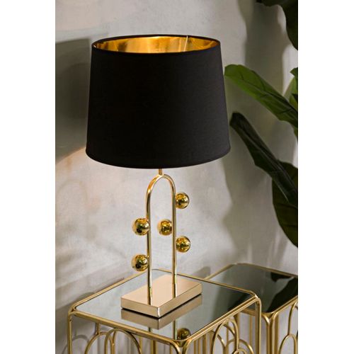 Lampe à Poser Design Dorée Avec Abat-jour Noir Ø32,5x61 Cm Élégante
