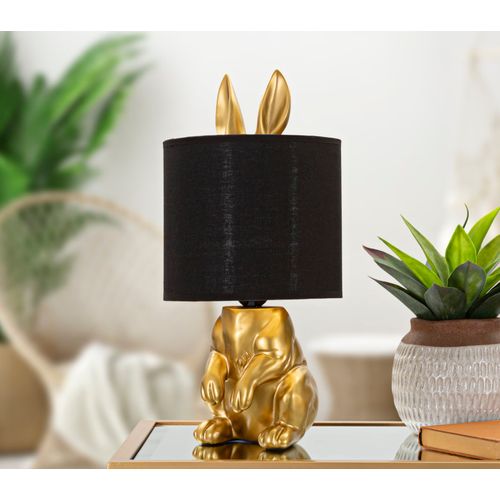 Lampe à Poser Lapin Doré Avec Abat-jour Noir Ø20x43 Cm Décorative