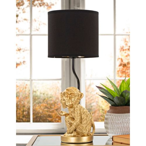 Lampe à Poser Singe Assis Doré Avec Abat-jour Noir Ø20x51,5 Cm