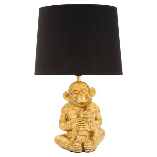 Lampe à Poser Singe Doré Assis Avec Abat-jour Noir Ø30x49 Cm