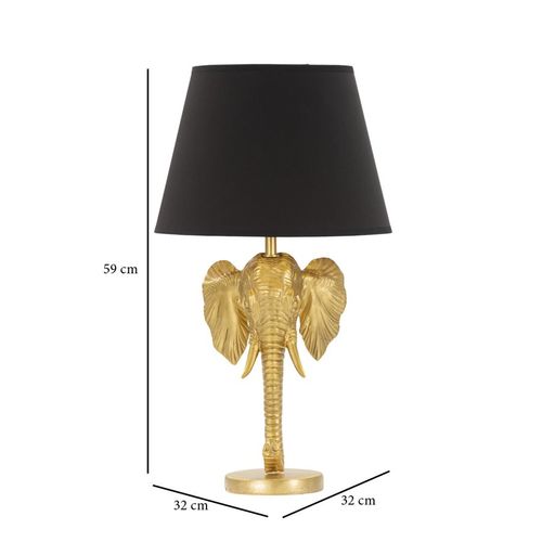Lampe à Poser Éléphant Doré Avec Abat-jour Noir Ø32x59 Cm