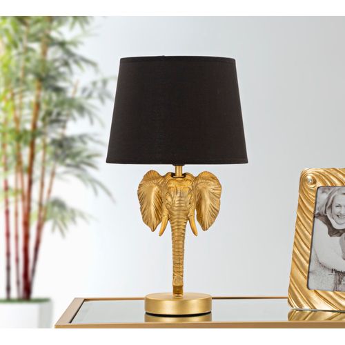 Lampe à Poser Éléphant Doré Avec Abat-jour Noir Ø25x43 Cm
