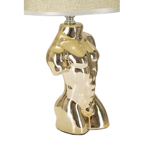 Lampe à Poser Céramique Dorée En Forme De Buste Ø25x42,5 Cm Avec Abat-jour Beige