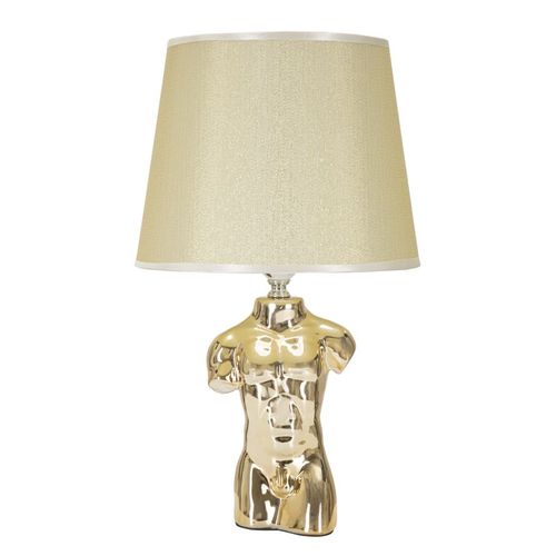 Lampe à Poser Céramique Dorée En Forme De Buste Ø25x42,5 Cm Avec Abat-jour Beige