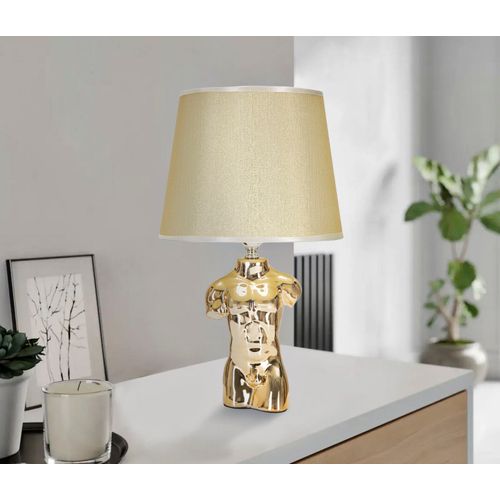 Lampe à Poser Céramique Dorée En Forme De Buste Ø25x42,5 Cm Avec Abat-jour Beige