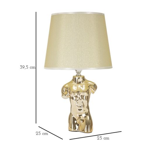 Lampe à Poser Céramique Dorée En Forme De Buste Ø25x42,5 Cm Avec Abat-jour Beige